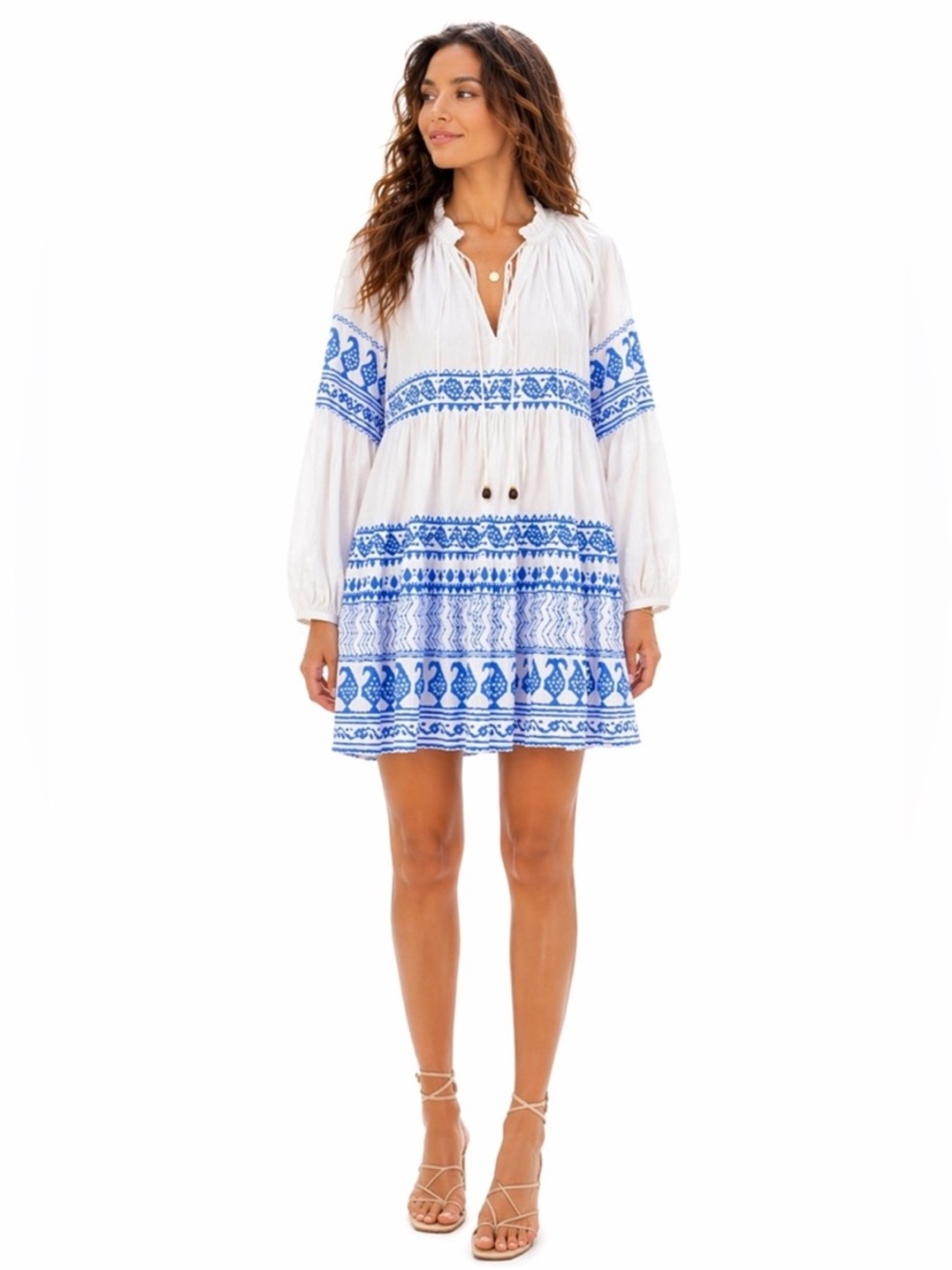 Oliphant 🌸White and Blue Patterned Dress